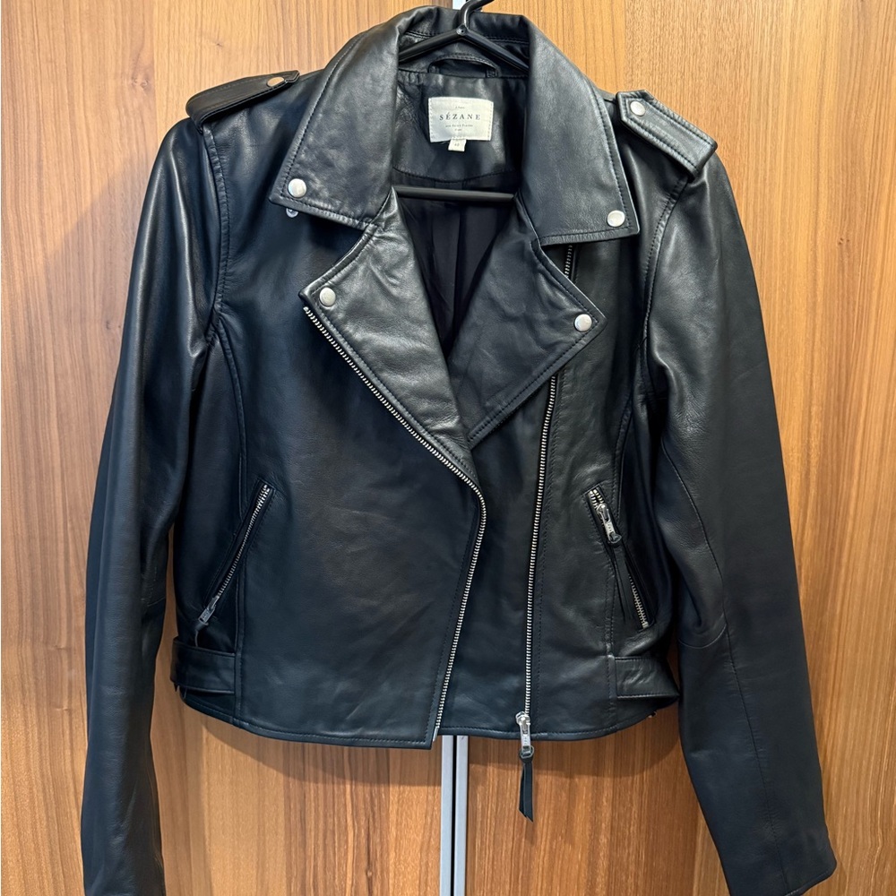 Sezane Zig Jacket Black Leather NWOT